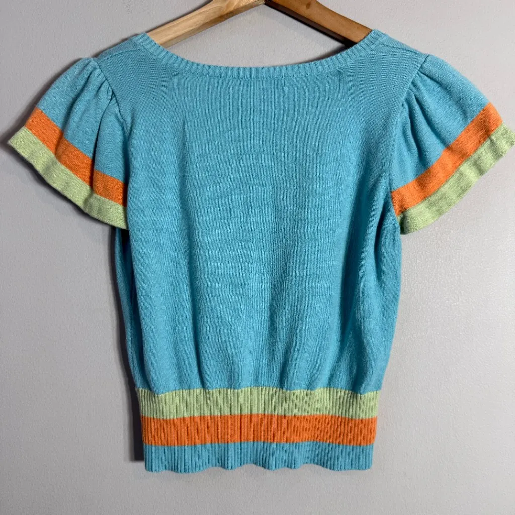 Vintage Betsey Johnson Short Sleeve Cardigan Sweater Womens Medium Blue 90s Rare - Image 7