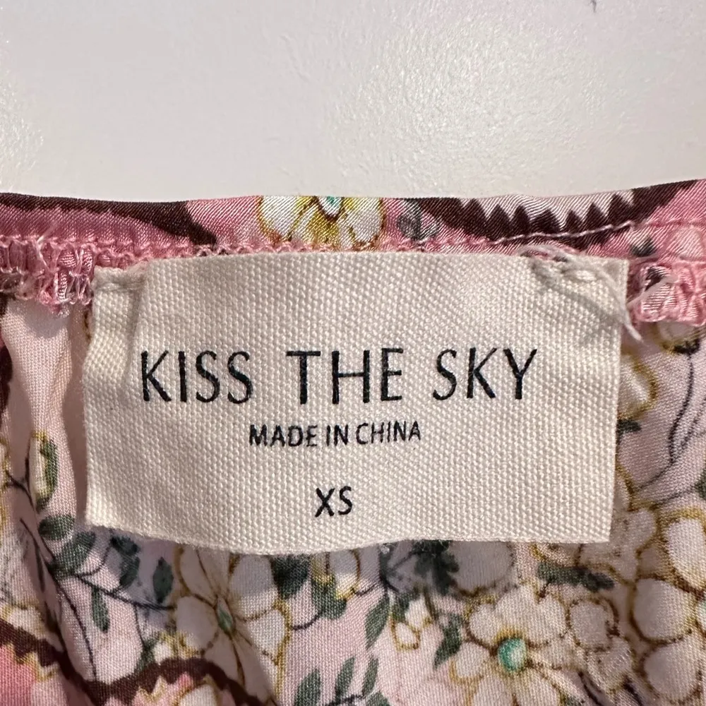 Kiss the Sky Satin Geometric Pink Floral Slip Dress XS - Image 3