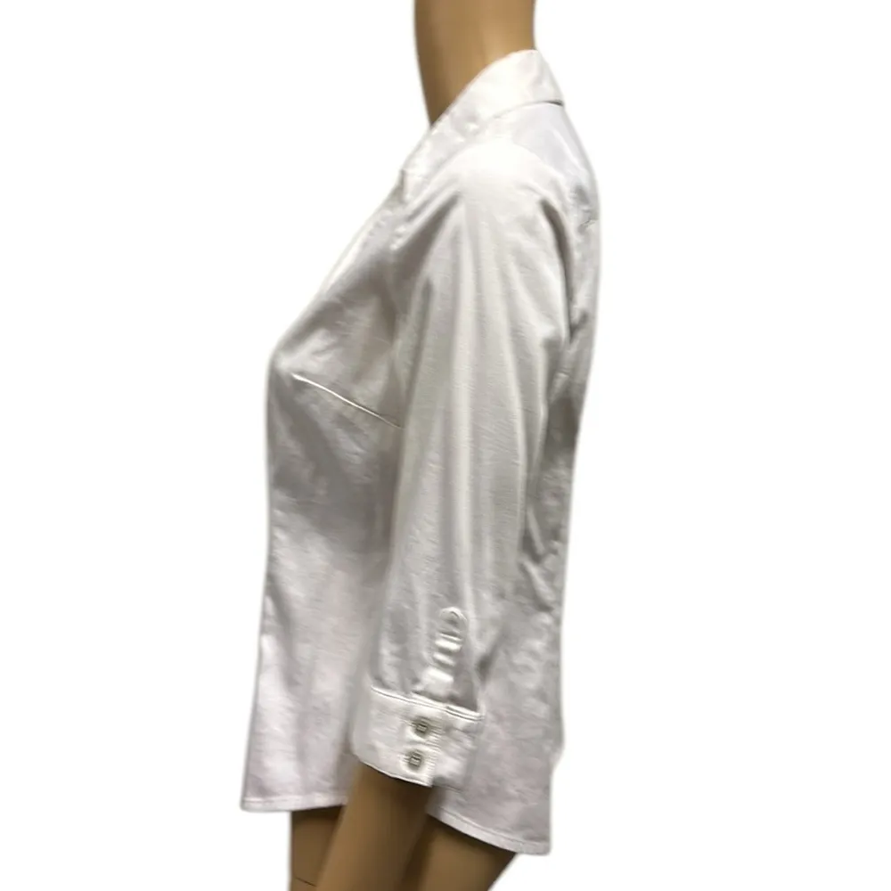 212 Collection White Button Up Stretch 3 Quarter Sleeve Tapered Blouse Petite S Size undefined - Image 3