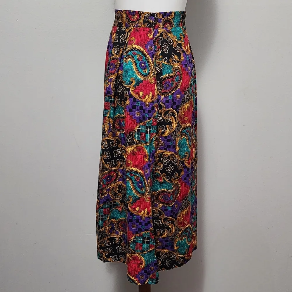 Diversity jeweltone paisley pleated button side midi skirt size 6 - Image 3