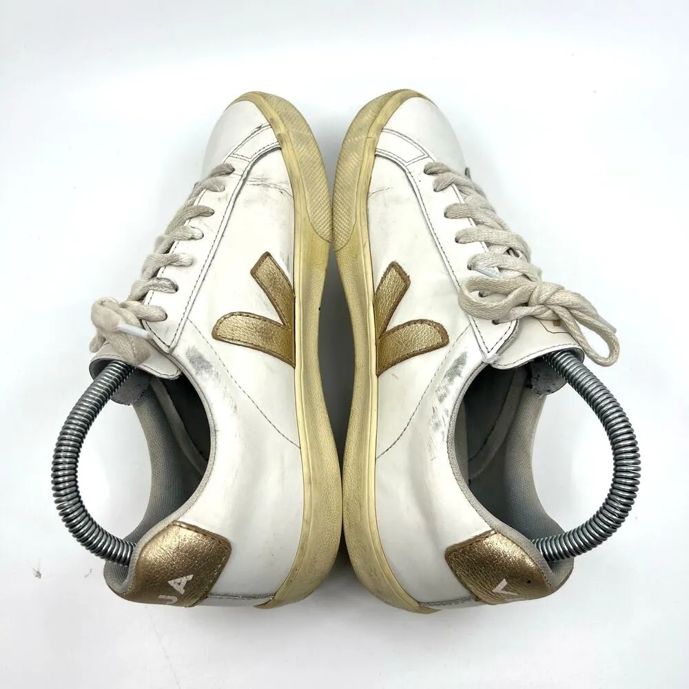 Esplar White and Gold Leather Sneakers Women's 7 US - Image 7