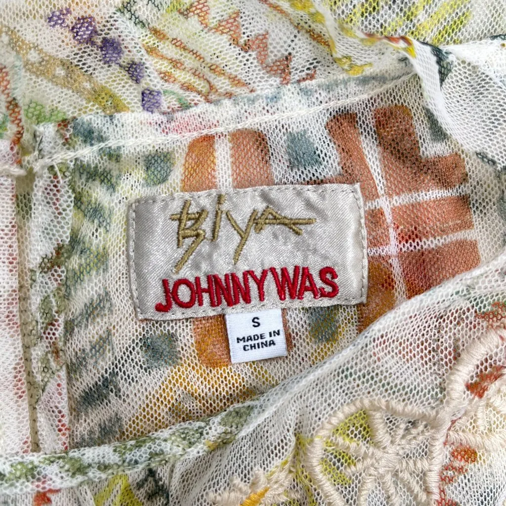 NWOT Johnny Was Merida Mesh Floral Flowers Sheer Embroidered Blouse Top Size S - Image 14