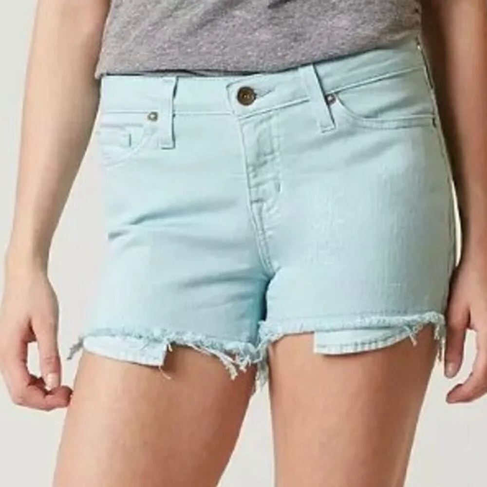 Big Star Vintage Remy Stretch Mid Rise Frayed Shorts Womens Size 30 Light Blue - Image 4