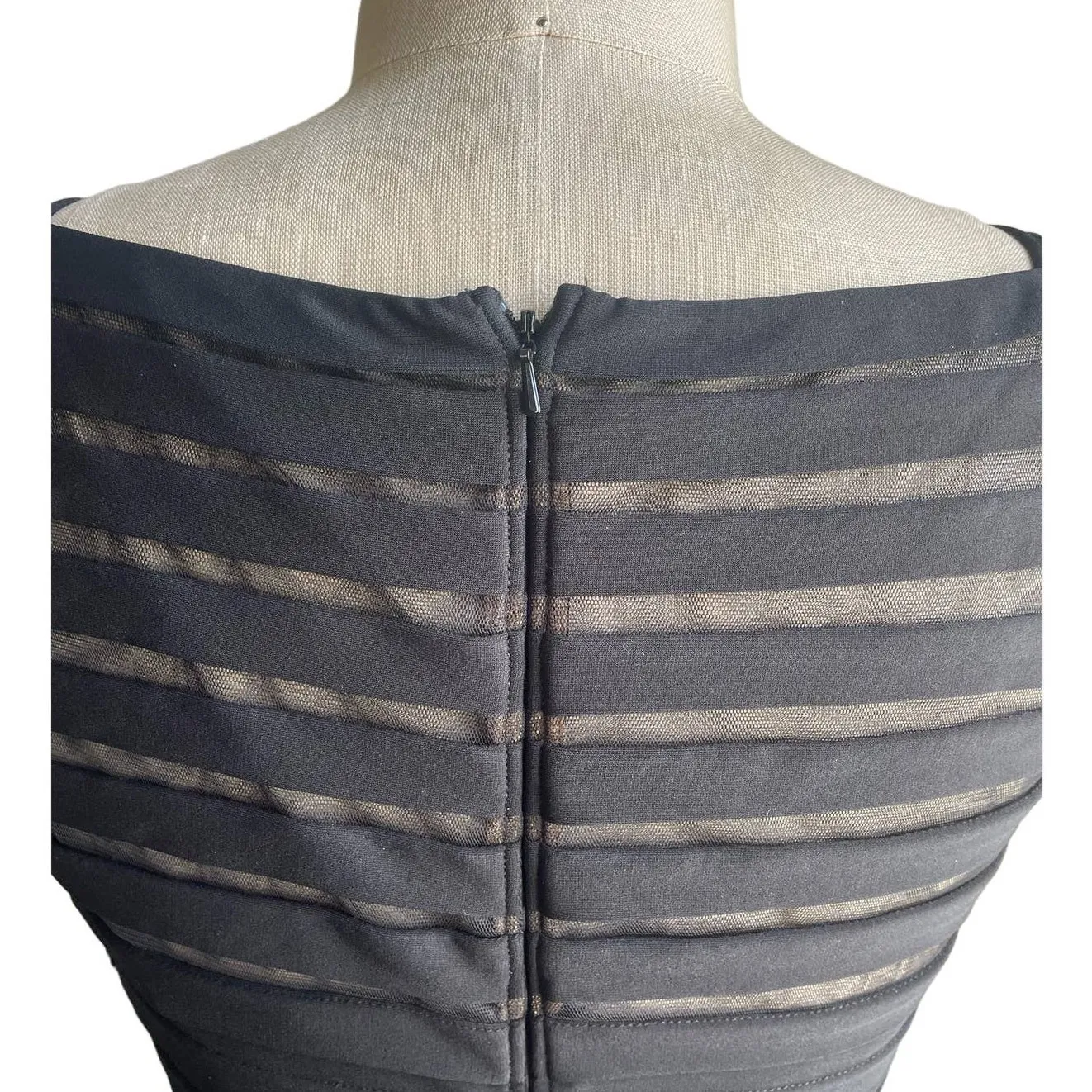NWT Tadashi Shoji Black Sheer Stripe Sleeveless Cocktail Dress Size Medium - Image 6