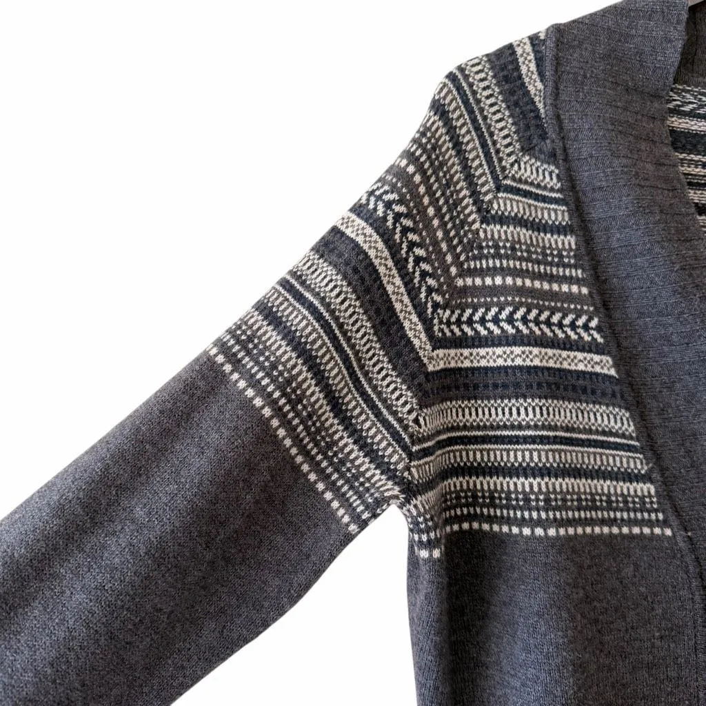 Patagonia Fair Isle Lambwool Gray Knit Cardigan Shawl Collar Long Sleeve Sweater - Image 4
