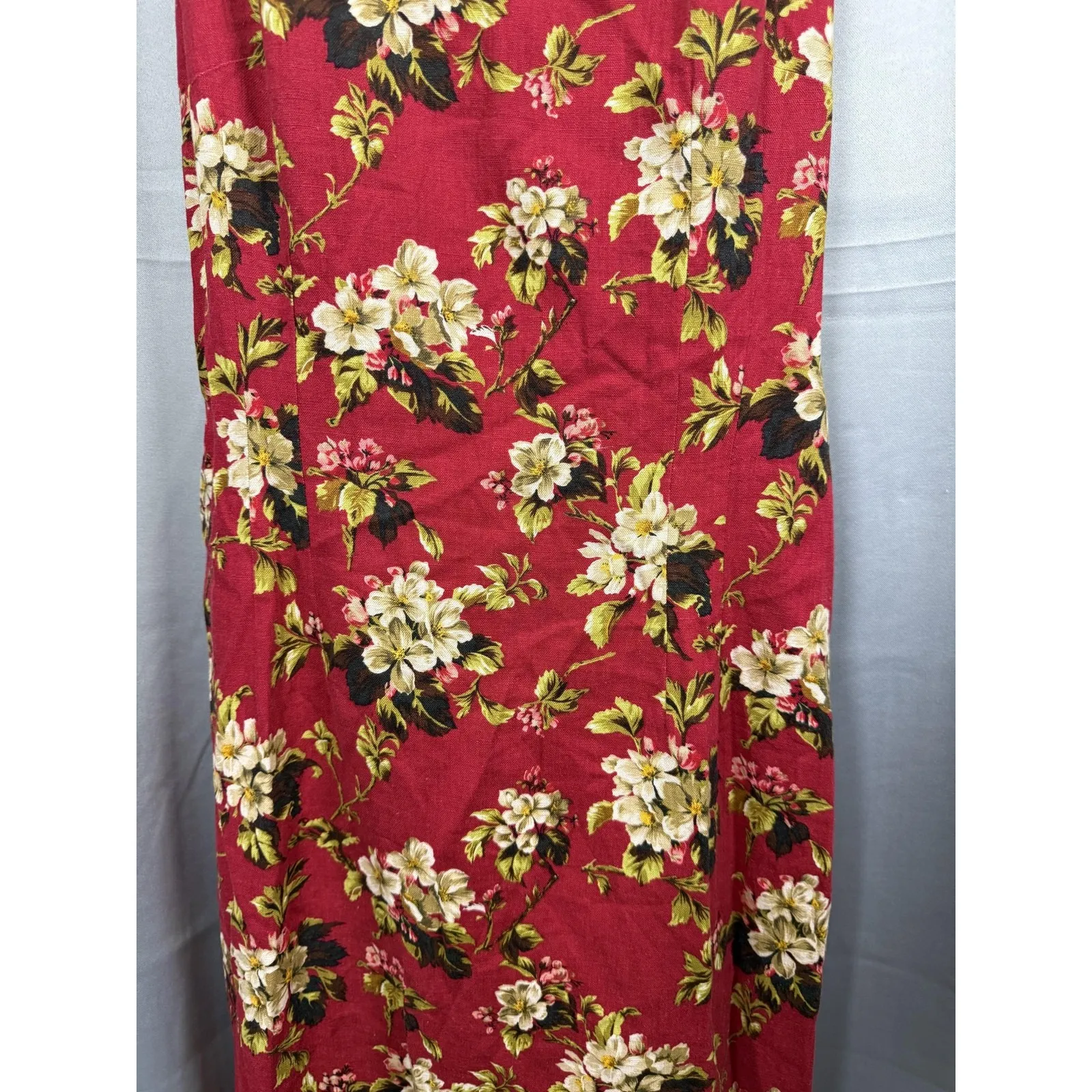 Jessica Howard Dress Womens‎ 10 Red Floral Linen Rayon Sleeveless Midi Tie Back - Image 3