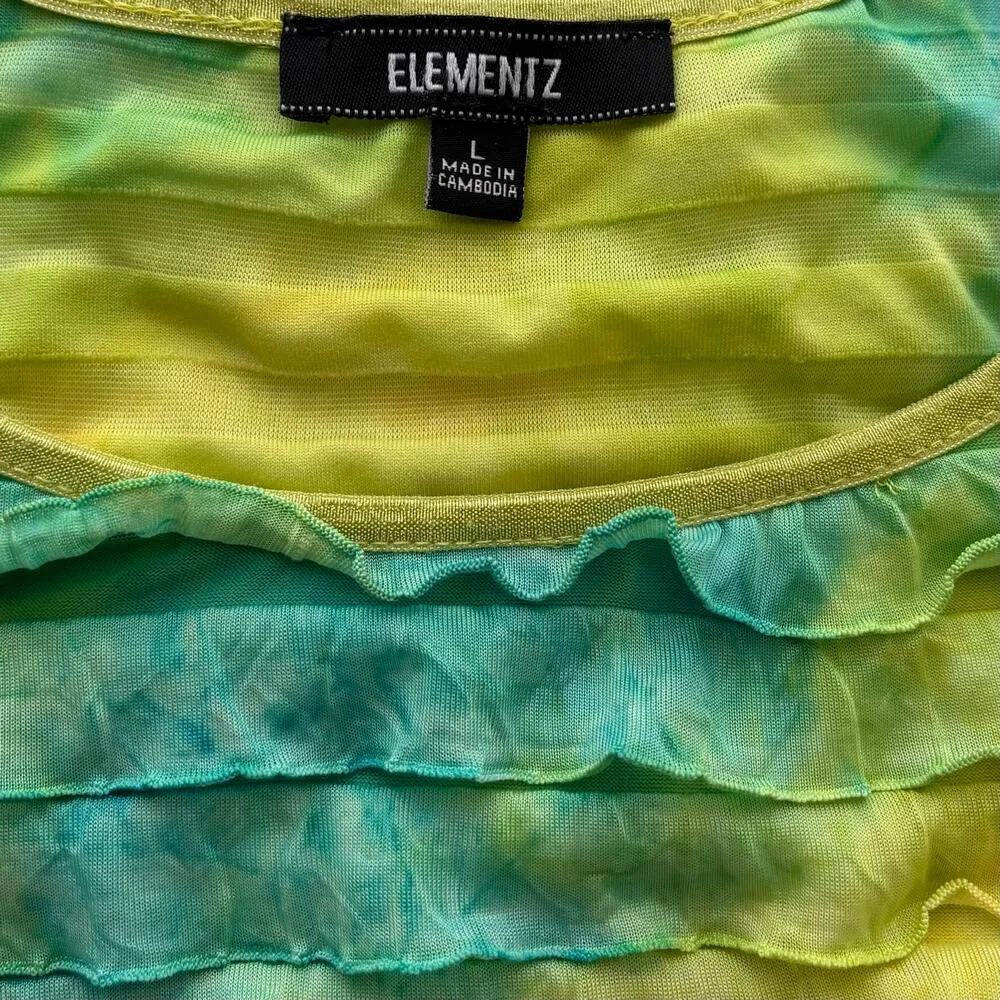 Elementz Blue Yellow and Green Tie Dye Shirt Size Large - Image 7