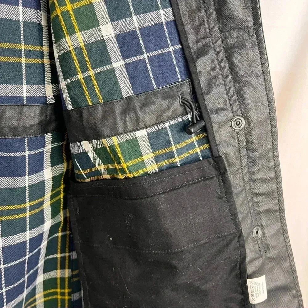 Madewell Waxed Plaid Hooded Trench Jacket Coat Plaid Linning Womans Sz S Outdoor - Image 5