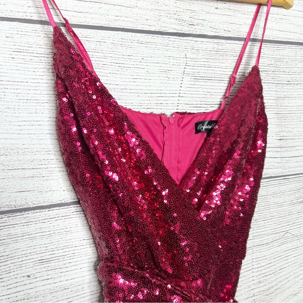 Crystal Doll Sparkling Pink Sequin Mini Romper Size XS Glam Valentine’s Day Belt - Image 3