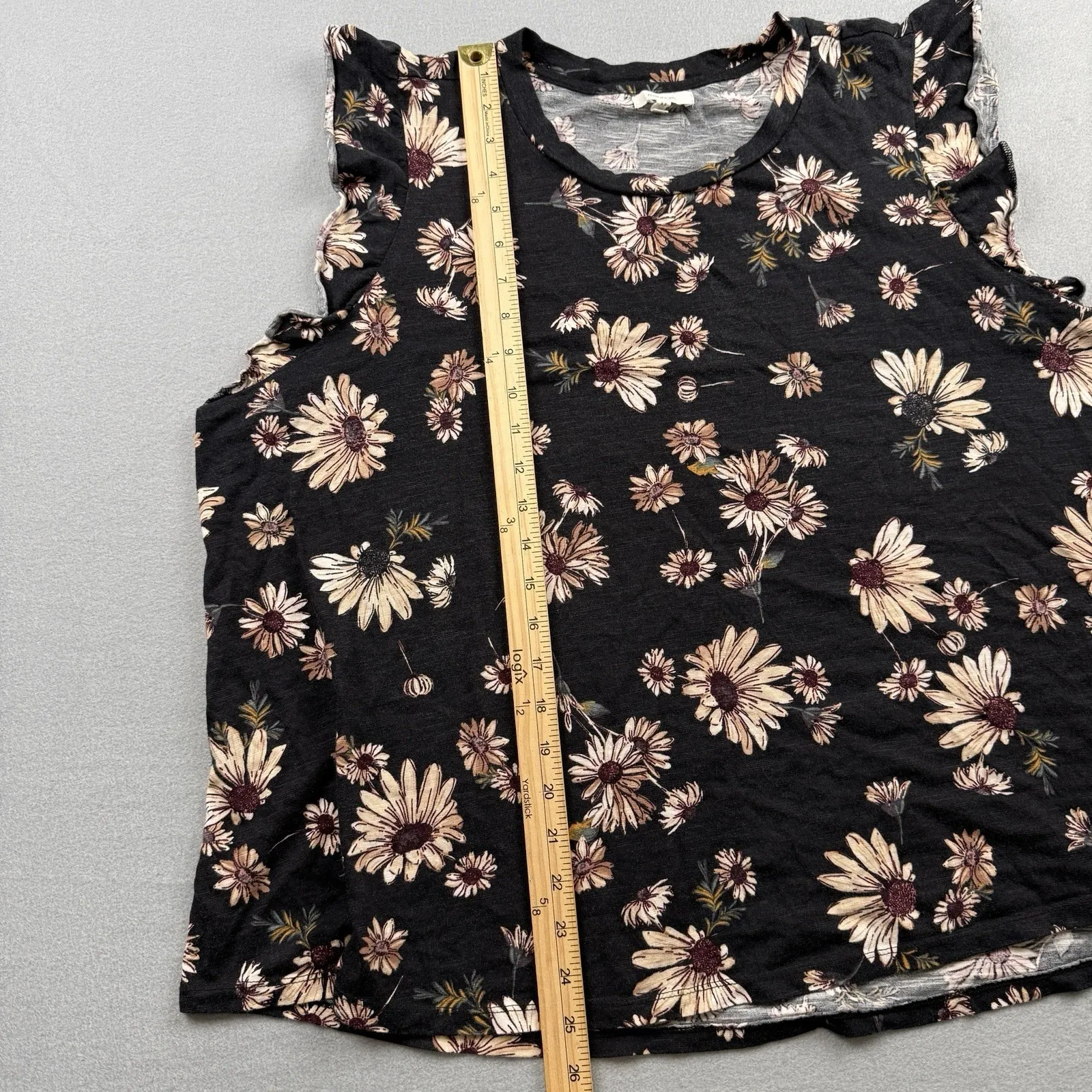 Maurices Women's Floral Tank Top Black Daisy Print Ruffle Sleeves Size 2X - Image 8