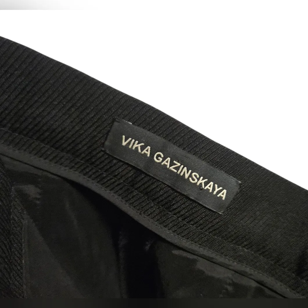 Vika Gazinskaya High Waist Straight Leg Wool Trousers W/ Silver Sparkle Stripe Black Size 36 - Image 3