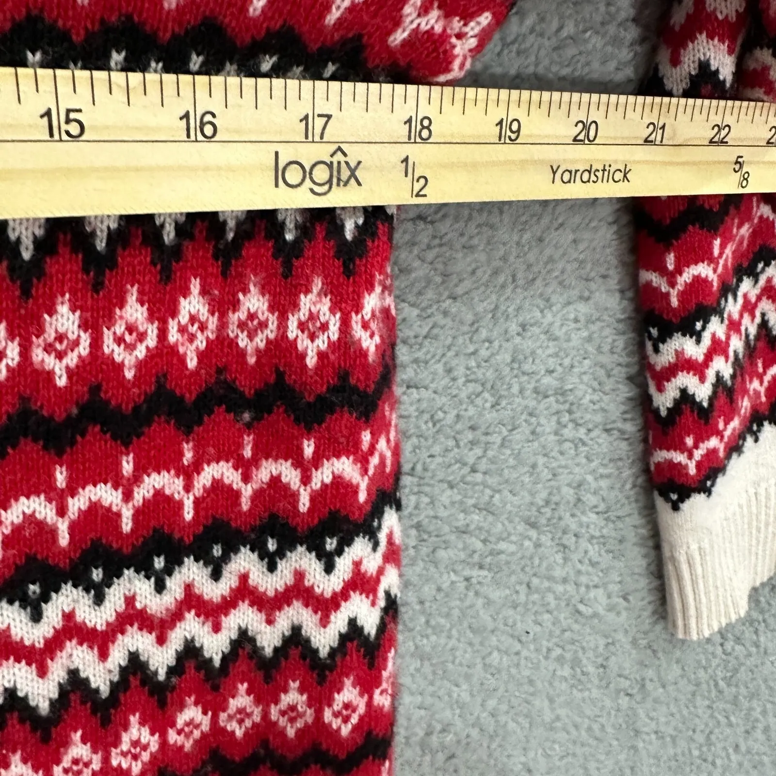 Talbots Petite MP Red Cream Fair Isle Mock Neck Sweater Wool Blend Preppy Ski - Image 5