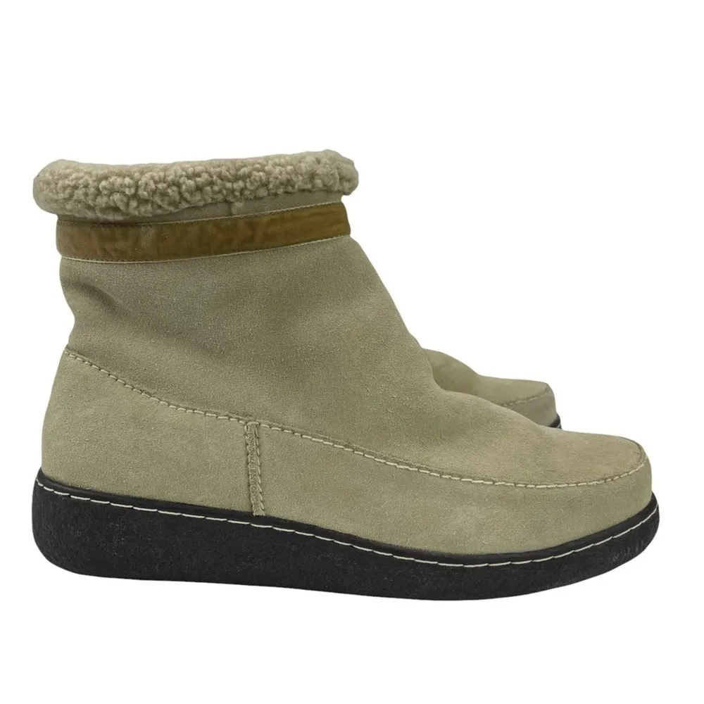 Land's End Womens Size 10 Cream Suede & Fleece Lined Winter Ankle Botties Boots - Image 5