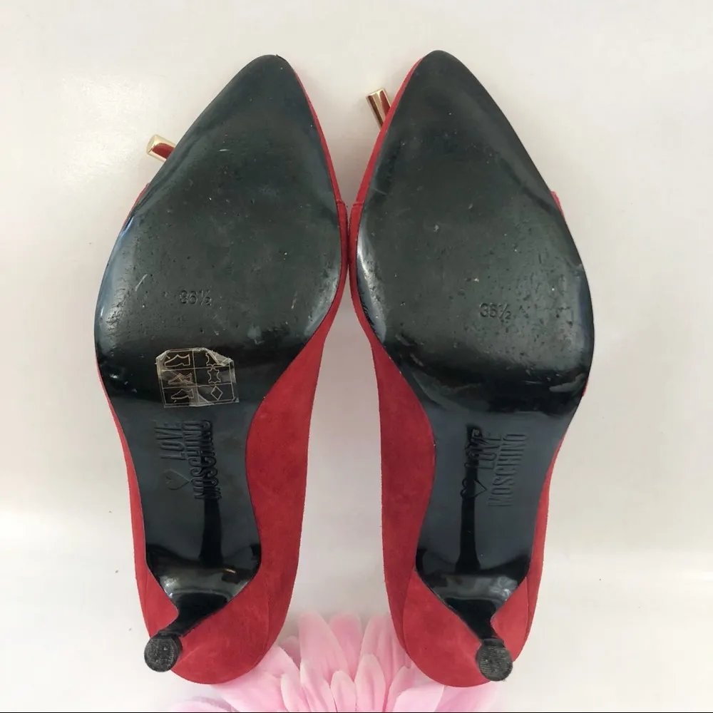 Love Moschino Red Suede Leather Heart Stiletto Heels Pumps - Image 7