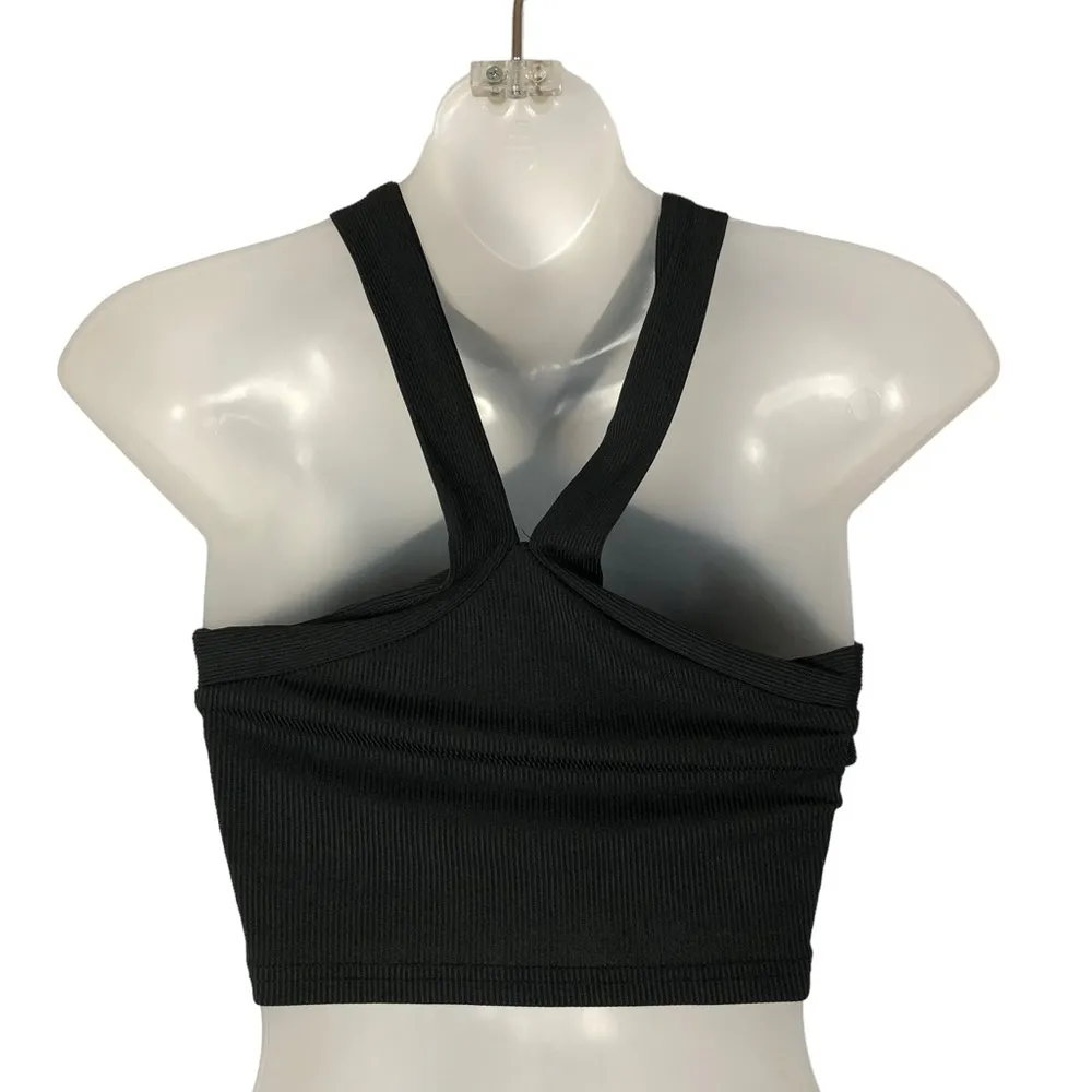 Shein Black Ribbed Twisted Halter Crop Tank Top S - Image 3