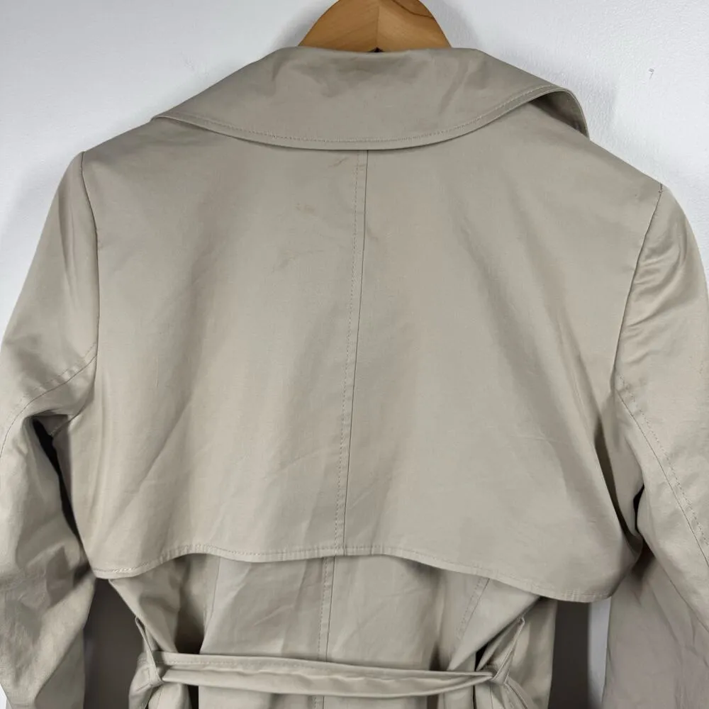 Theory Trench Coat Women L Tan Midi Long Sleeve Double Breast Minimal Career - Image 4