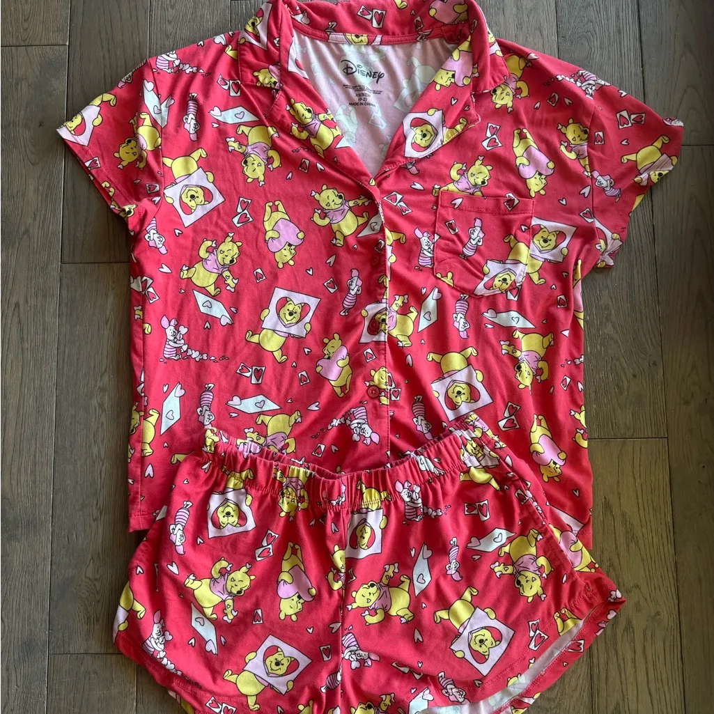 Disney Red Ladies Winnie the Pooh Print Pajamas Set XS - FITS LIKE A SMALL - Image 2