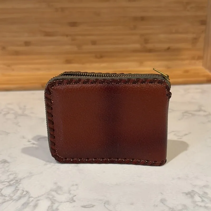 Vintage Zippered Wallet with Studded Saddle Design unisex western NFR horse Brown - Image 2