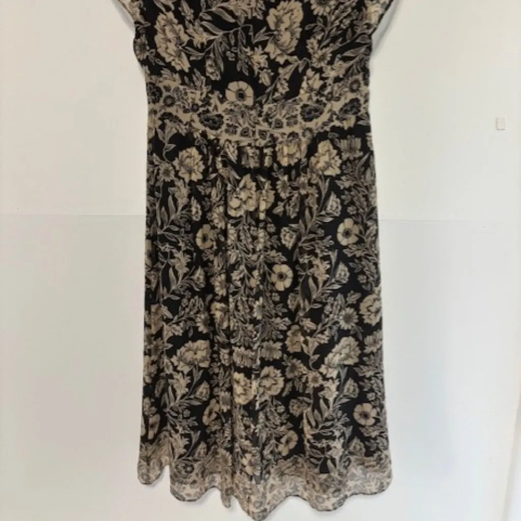 Signature Robbie Bee 8P Black Brown Floral Dress V Neck Sequin Silk Classic Chic - Image 5