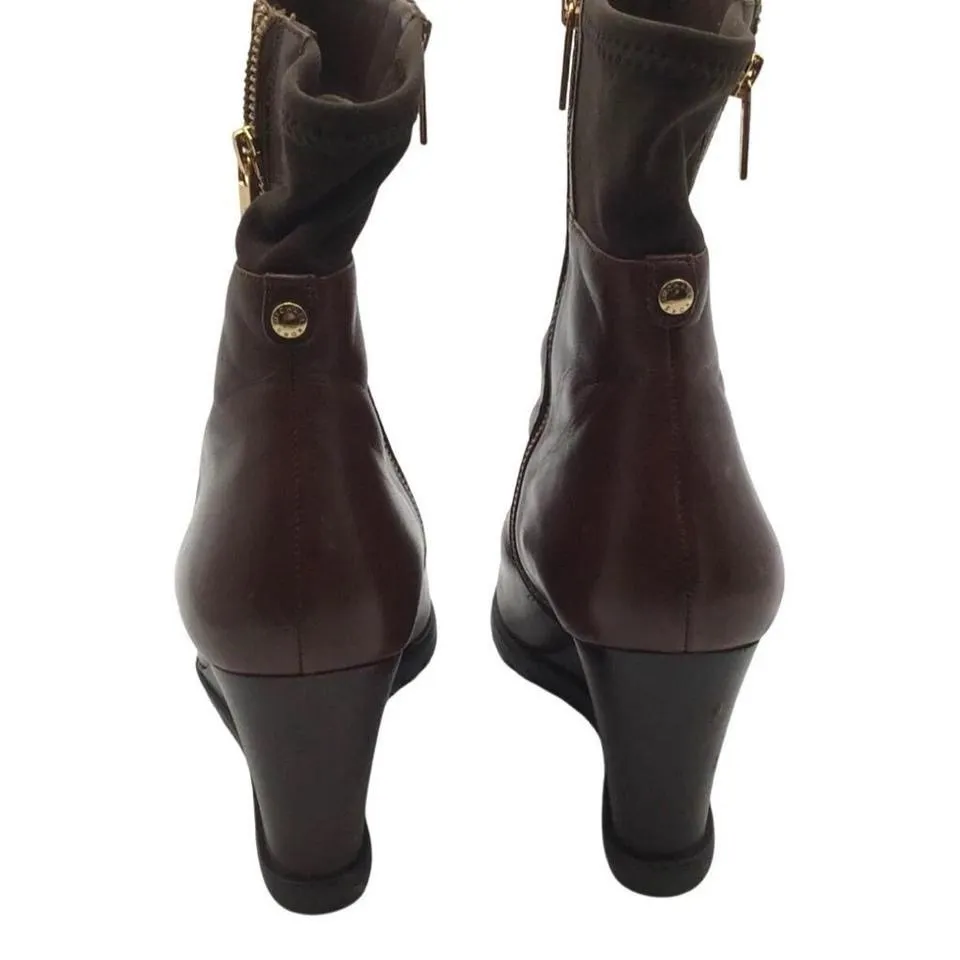 Michael Kors Dark Brown Leather Aileen Wedge Boots 9.5 - Image 5