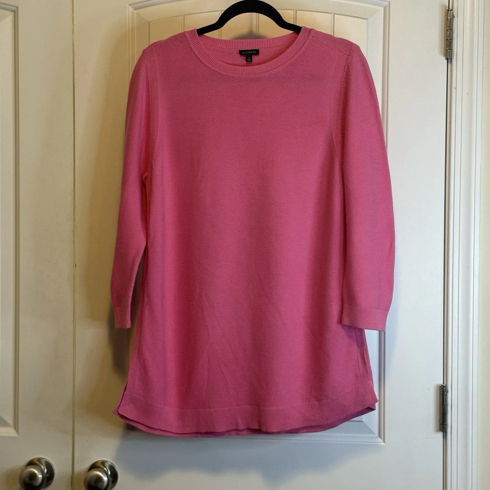 Talbots Pink Tunic Sweater Women's Sz Large Cotton Blend Side Slits 3/4 Sleeve # - Image 3