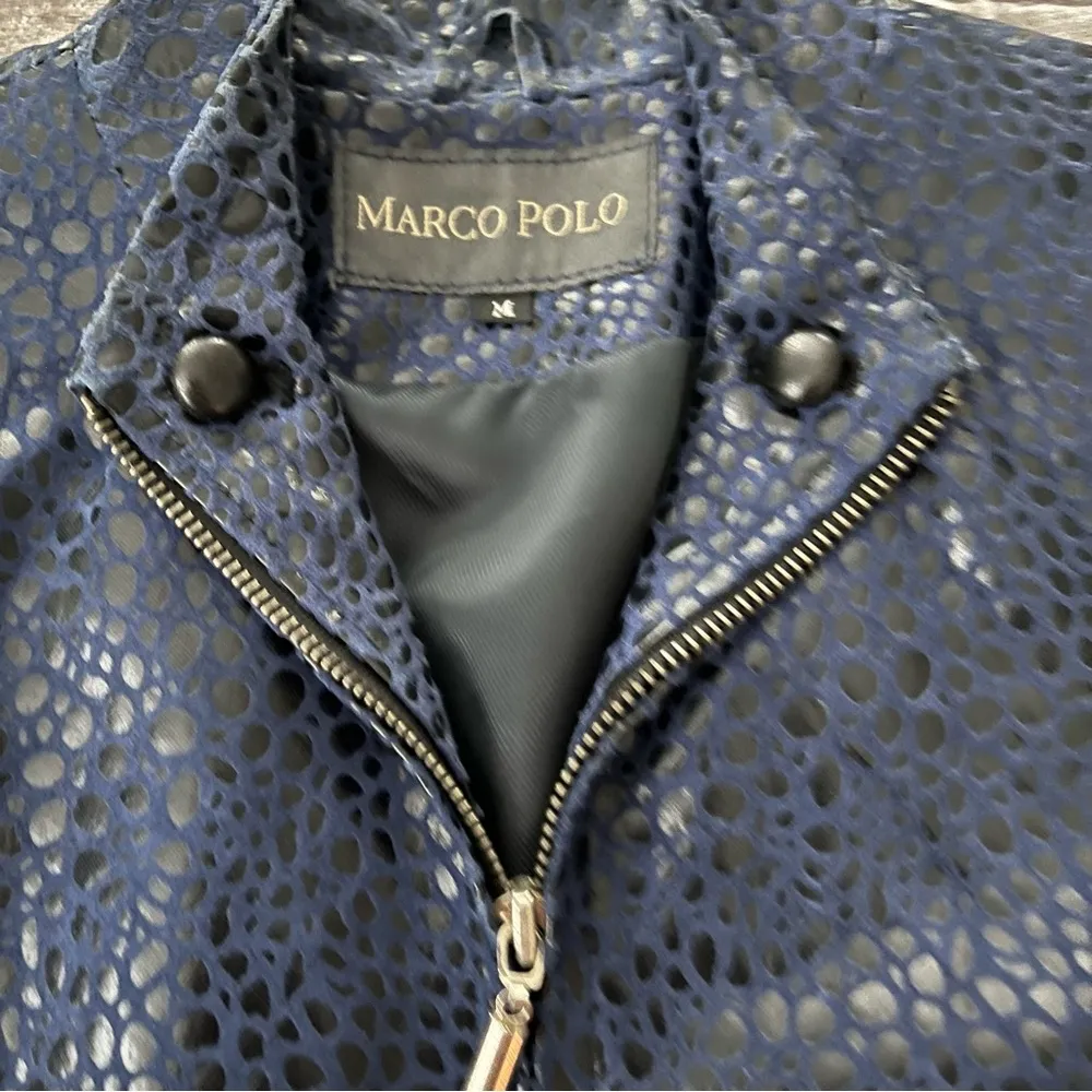 Vintage Marco Polo Leather and Suede Semi Fitted Zip Front Jacket Blue Size M - Image 12