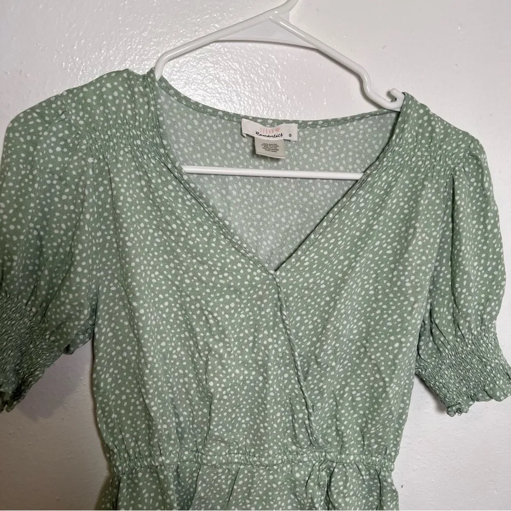 Urban Romantics Peplum Top Light Green White - Image 3