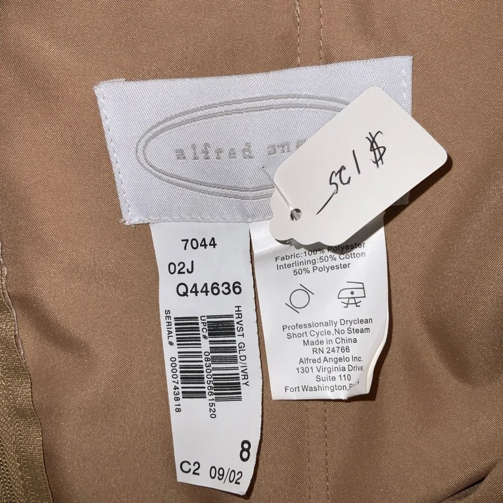 Alfred Angelo Cocktail Length Satin Strapless Gold & Cream Prom Formal Dress 8 - Image 9