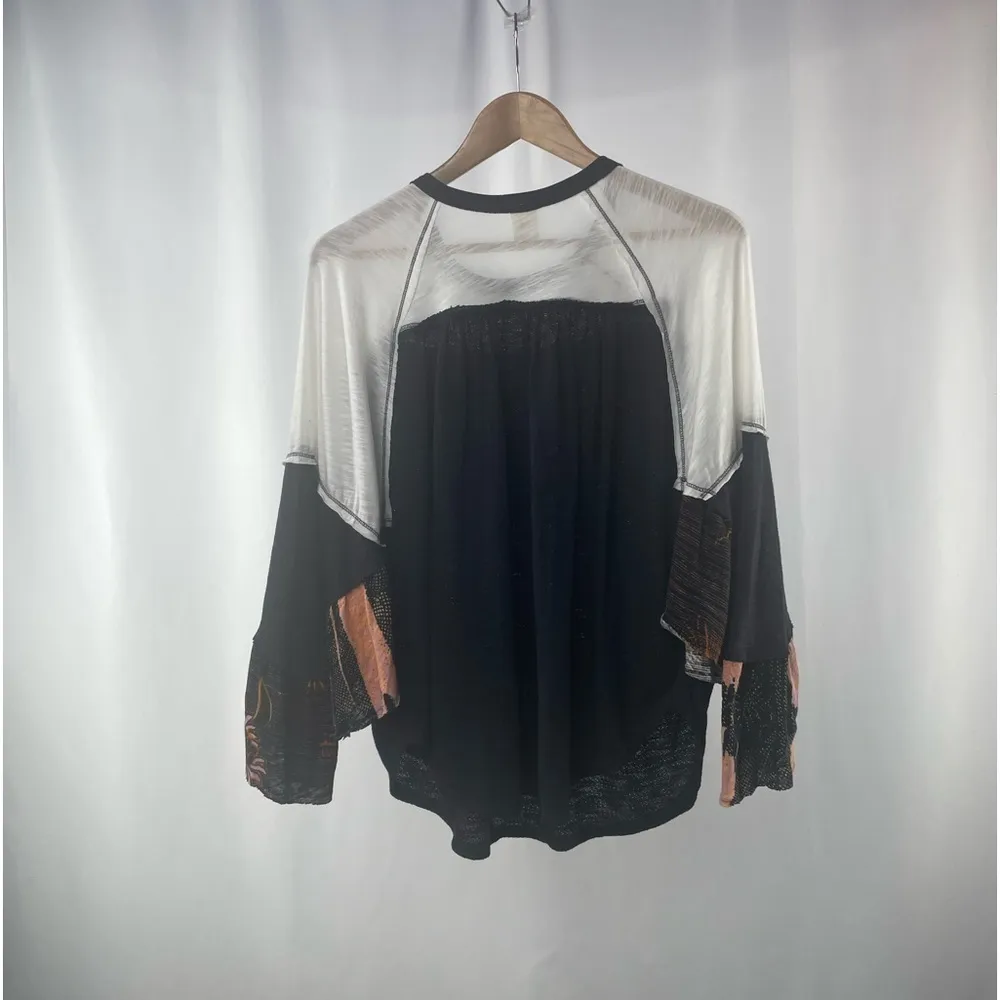Free People We The Free Friday Fever Mixed Media‎ Top in Black Size Small - Image 4