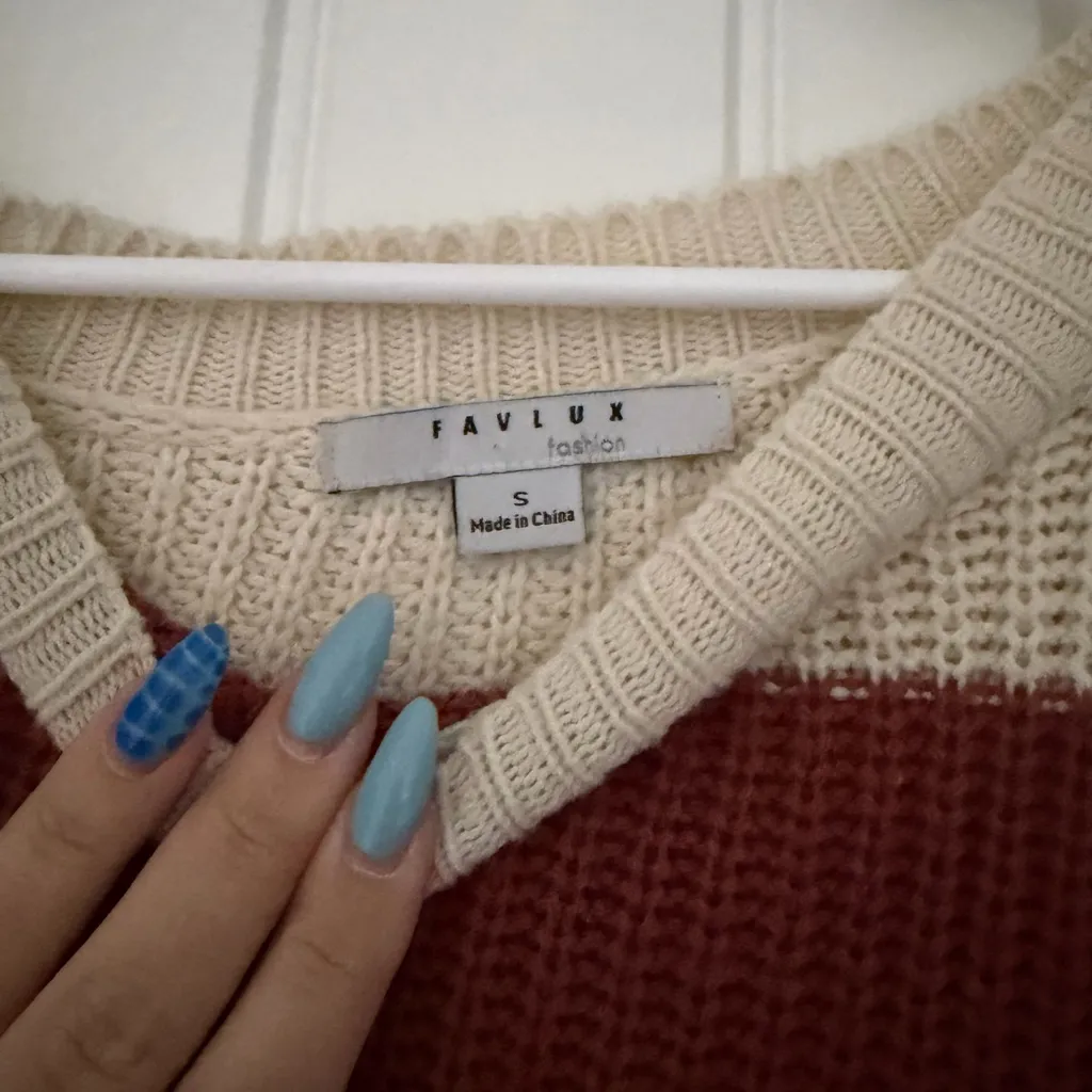 FAVLUX Cream and Brown Striped Sweater - Image 2