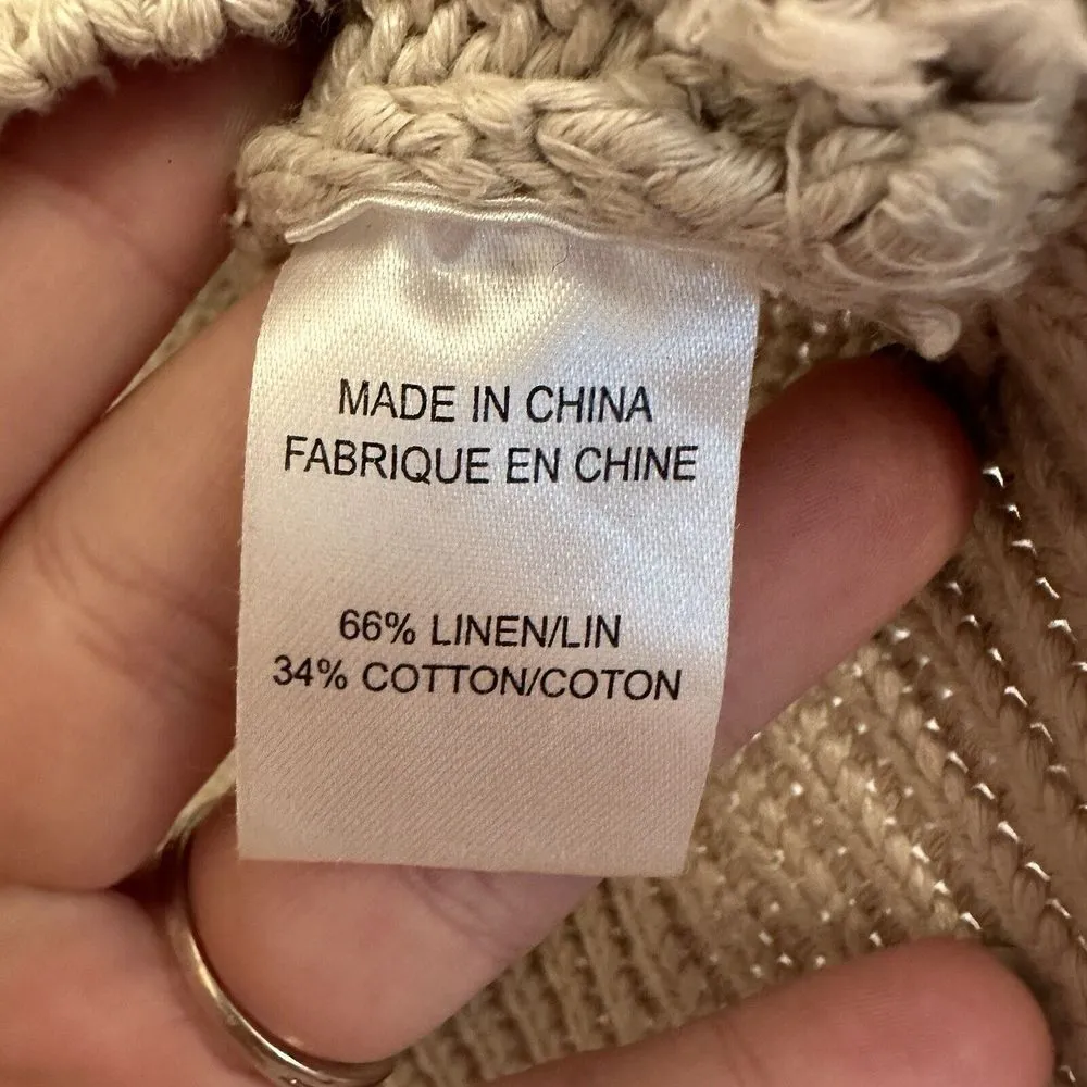 Theory Size Medium Oatmeal Beige Cardigan Chunky Knit Front Buttons Short Sleeve - Image 6