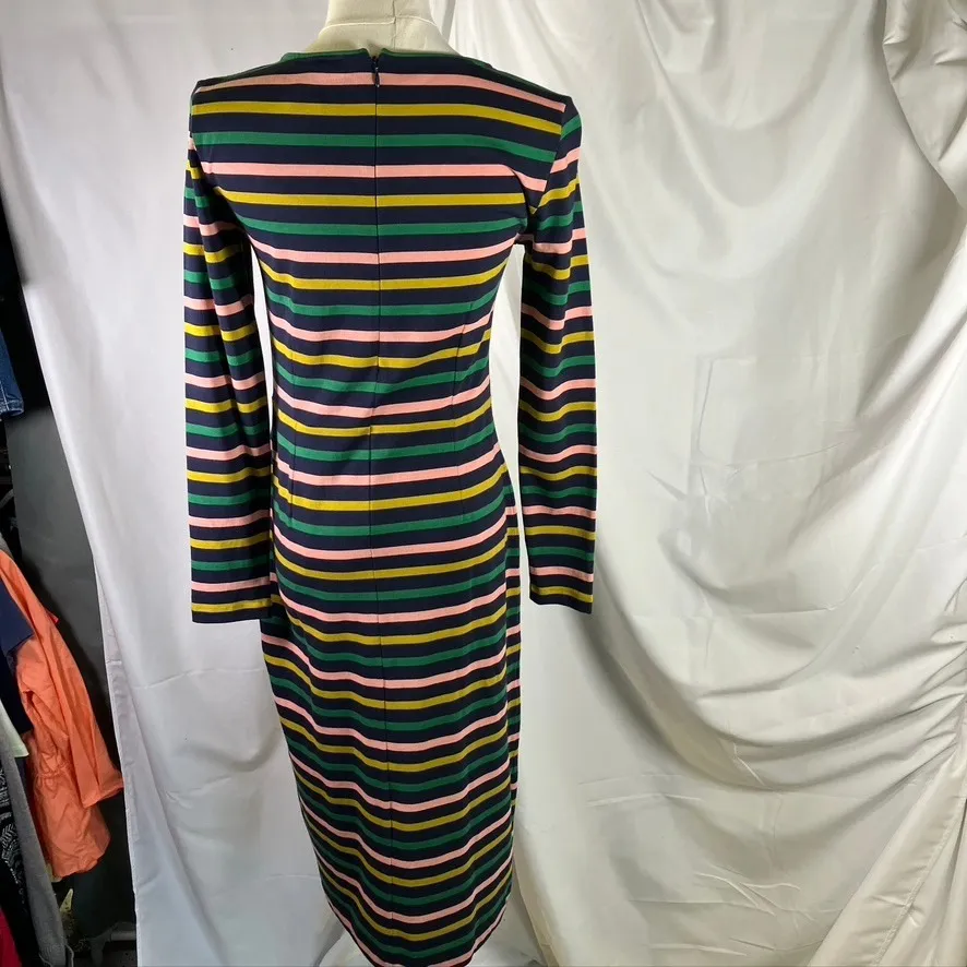 J. Crew Striped Knit Midi Dress Long Sleeve Pink‎ Green Yellow Navy Size 2 New - Image 3
