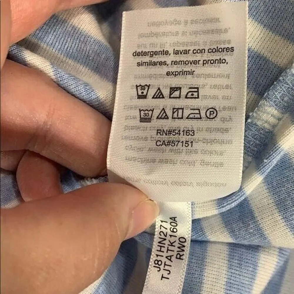 Womens T Shirt Short Sleeve Striped V Neck Fitted Cotton Blue XS - Image 8