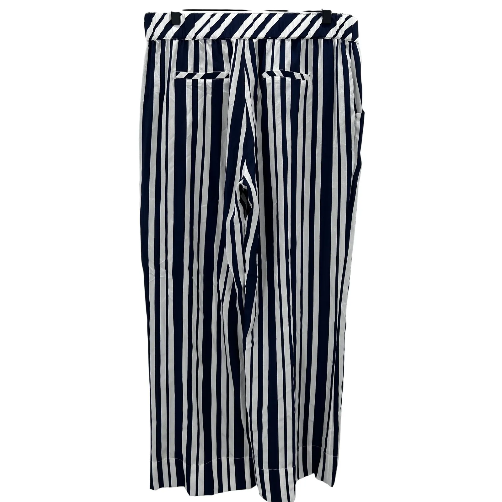 NWOT Soft Surroundings Silk Striped Wide Leg Pants Navy White Womens Size Medium - Image 2