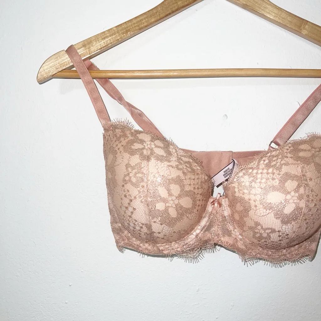 Victorias Secret tan lace shiny dream angels lined semi padded bra - Image 2