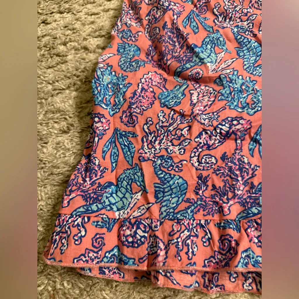 Simply Southern Pink Coral Seahorse Elastic Cotton Ruffle Shorts - size XXL - Image 2