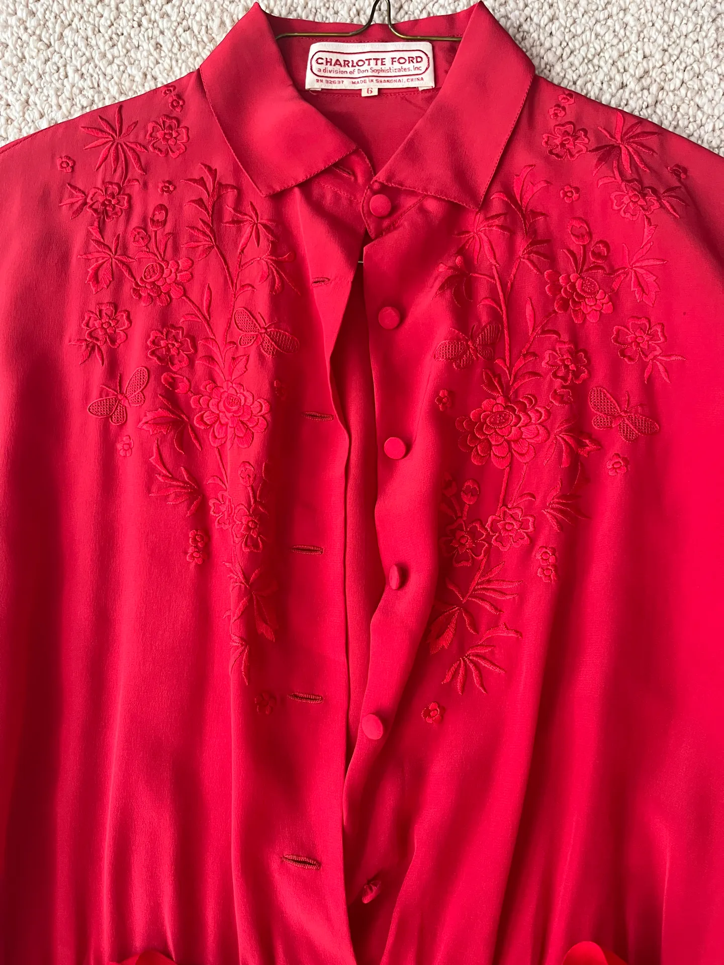 Vintage Red Silk Dress - Image 5