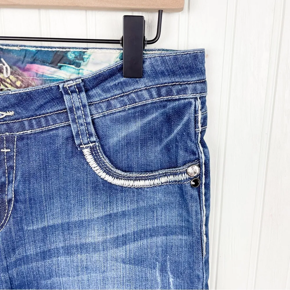 Adiktd Dark Wash Denim Boot Cut Jeans Low Rise Crystal Embellished Size 6 Short - Image 7