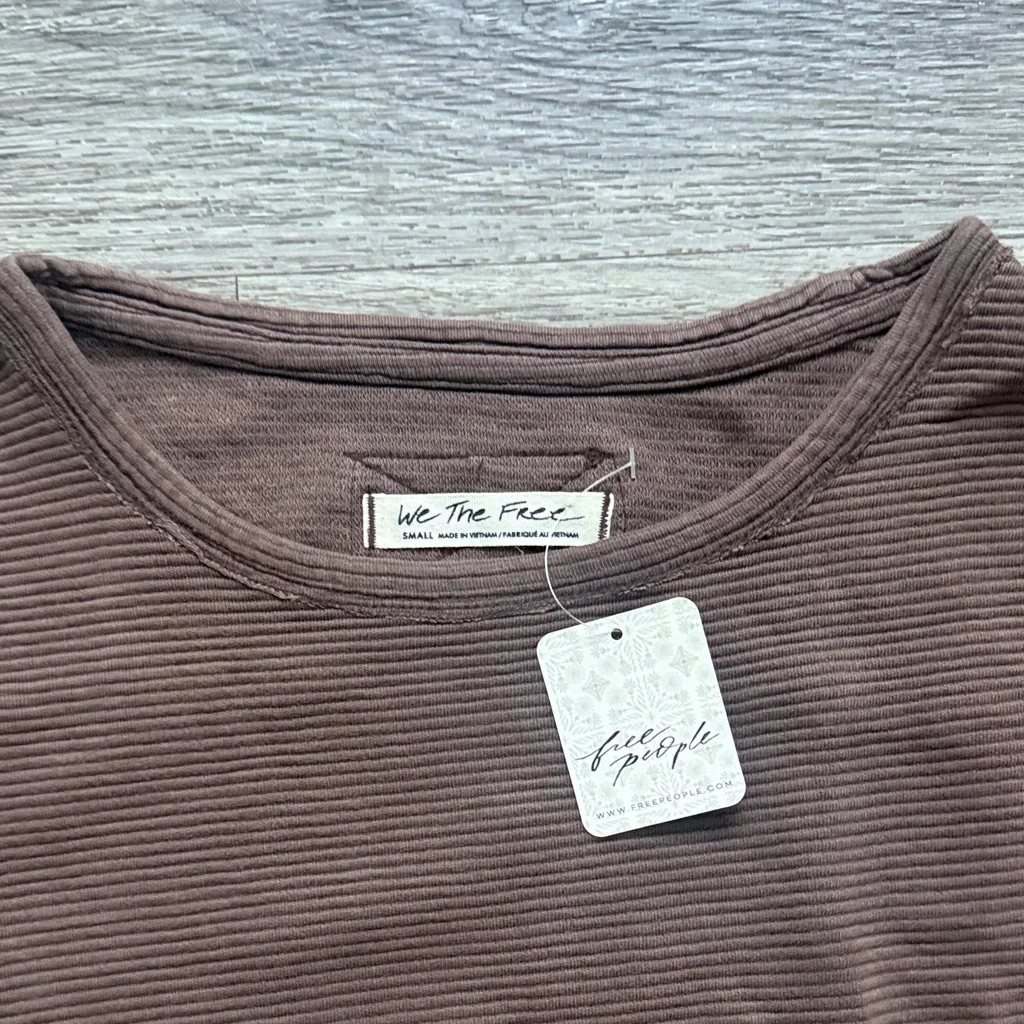 We The Free Eclipse Tee French Chocolate Brown Sweatshirt Ribbed Oversized - Image 6