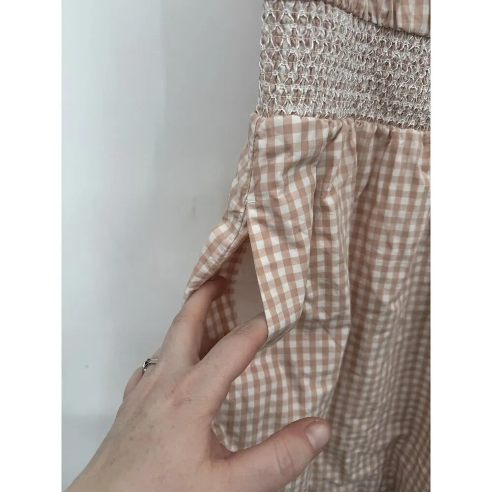 J. Crew Smocked Puff Sleeve Dress Women Medium Peach Gingham‎ Milk Maid Peasant - Image 11
