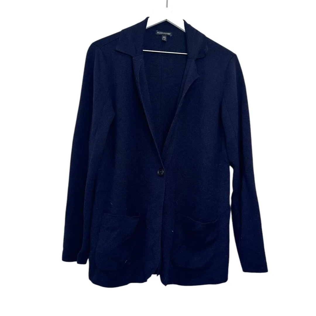 Eileen Fisher 100% Merino Wool Notch Collar Cardigan Sweater Size M - Image 5