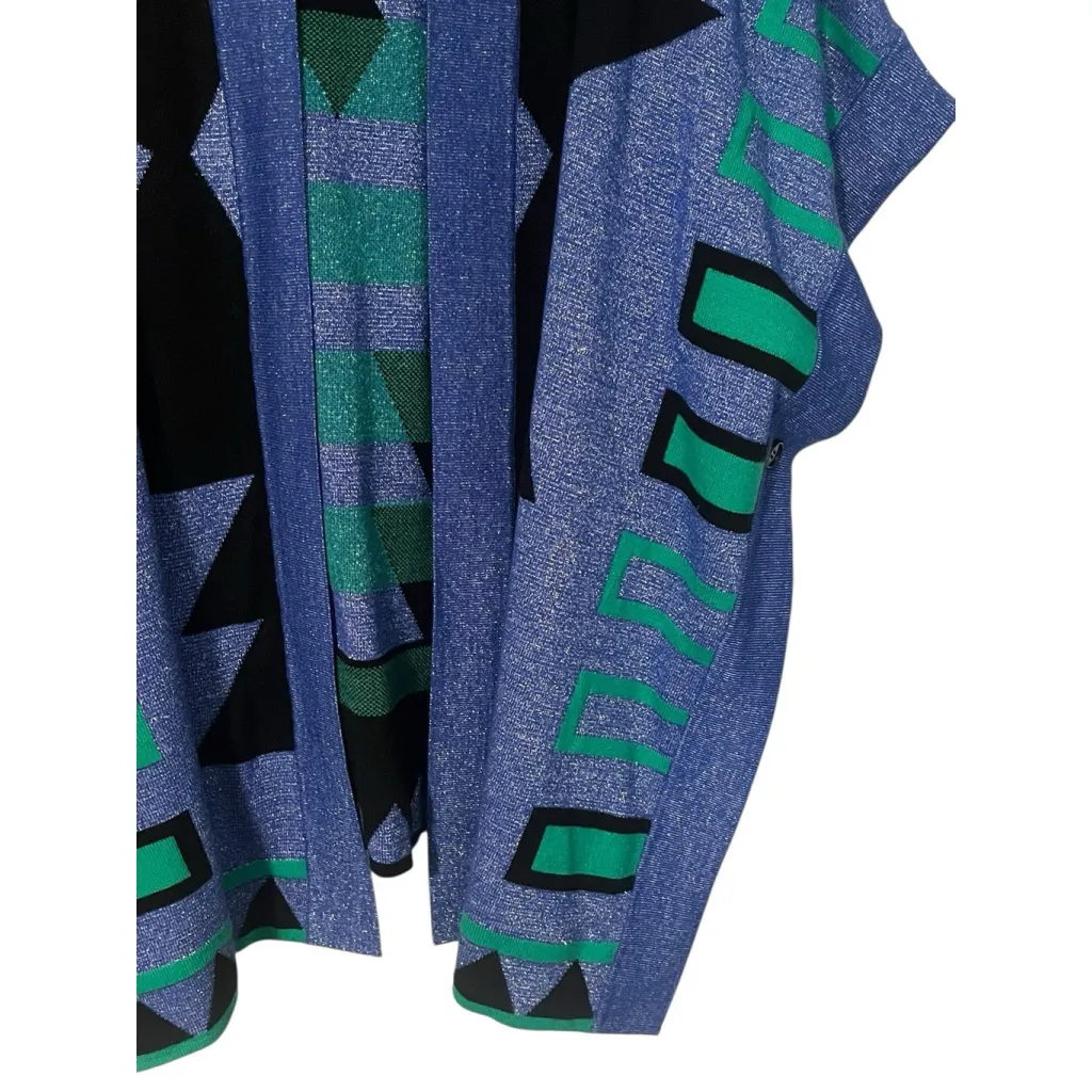 ASHRO Open Shawl Poncho Cardigan Sweater Womens XL Metallic Blue Green Black NWT - Image 5