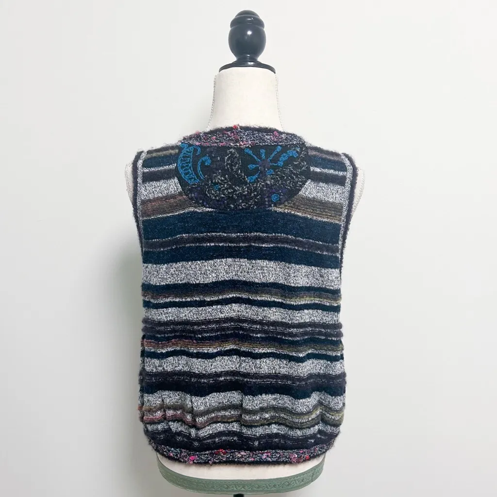 M K Yoko Japan Multicolor Stripe Textured Single Button Knit Sweater Vest 2 Purple - Image 6