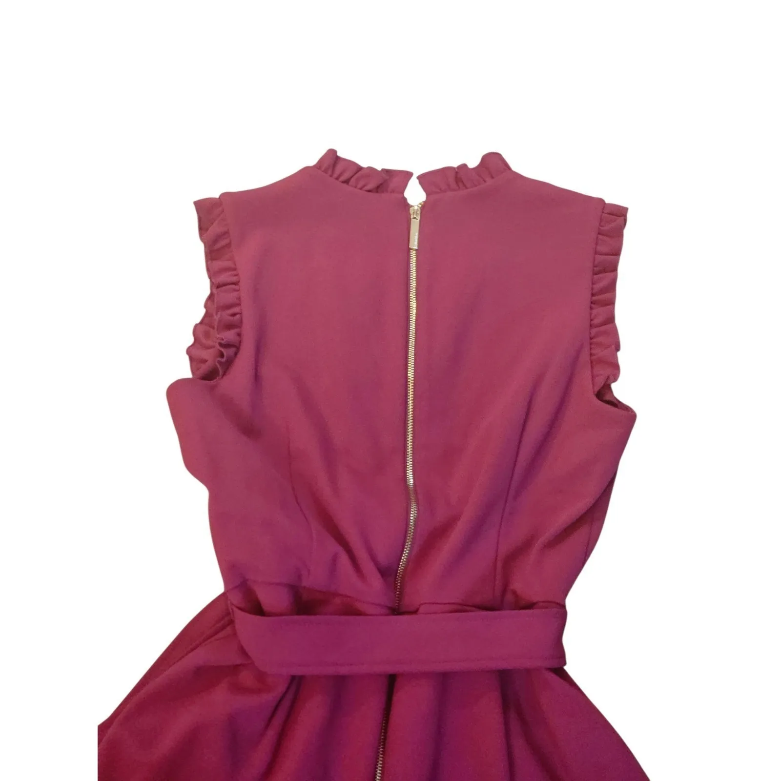 Calvin Klein Burgundy Ruffle Neck Wide Leg Jumpsuit Women's Size 8 - Image 8