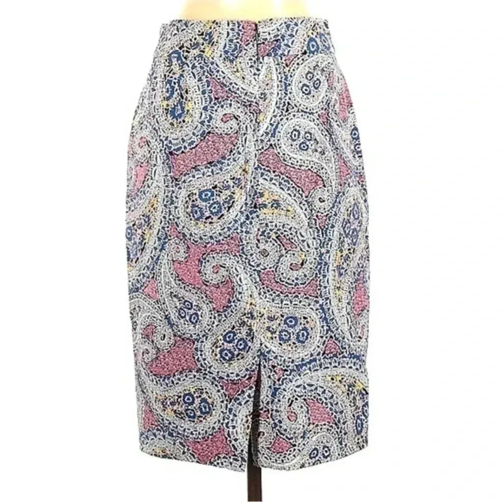J. Crew Classic Career Preppy Blue & Pink Paisley Print Pencil Skirt Size 2 XS - Image 3