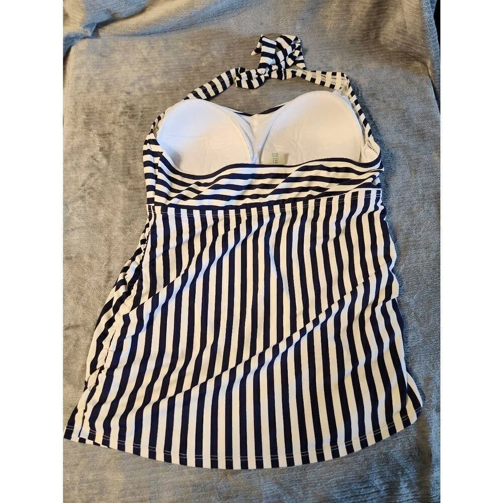 Beach Bump by Motherhood Maternity L Large Tankini Swim Top Black White Stripes - Image 2