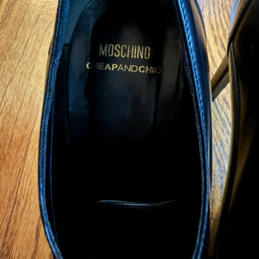 Moschino Cheap and Chic Black Leather Lace-Up Ankle Booties Heel Size: 37 - Y2K - Image 7