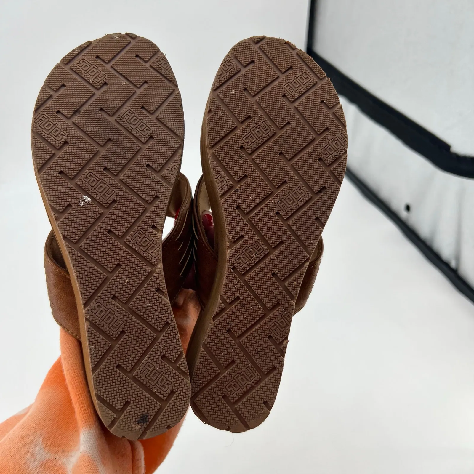 Flojos Jess Wedge heel Sandal Woven Faux Leather Platform Vegan Tan size 8.5 - Image 7