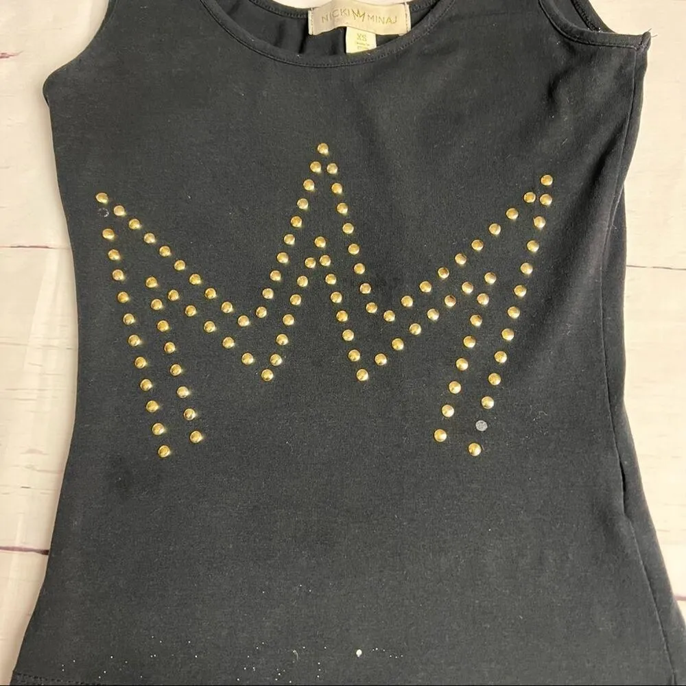 Nicki Minaj Women's Embellised Black and Gold Cropped Tank Sz XS - Image 7