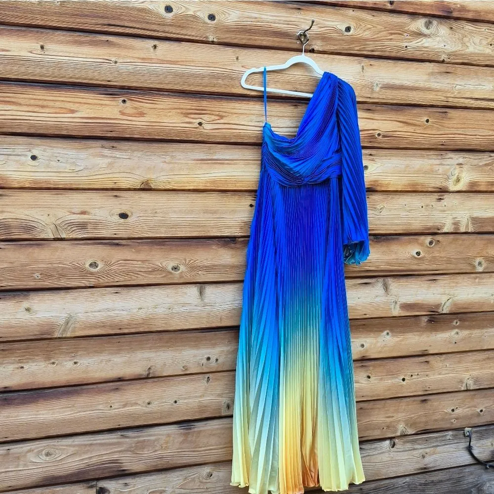 MAC DUGGAL 49903 Blue Ombre Pleated Charmeuse One-Shoulder Gown Dress 10 - Image 6